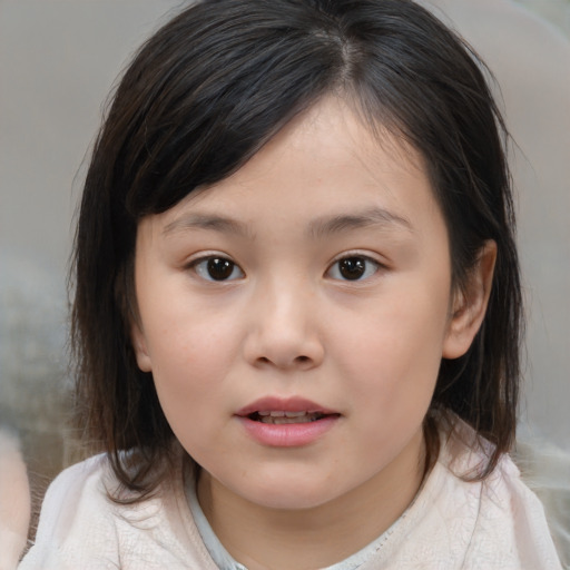 Neutral white child female with medium  brown hair and brown eyes