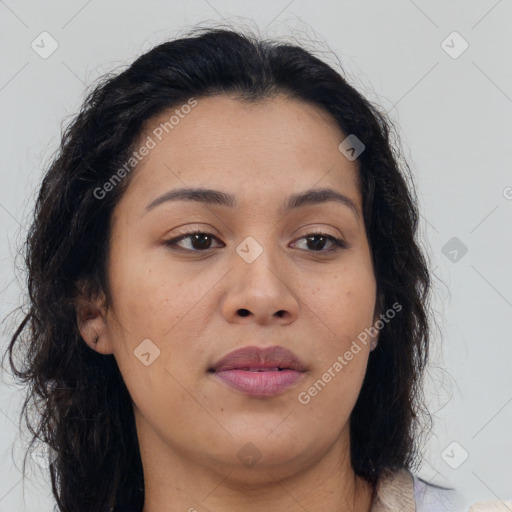 Neutral asian young-adult female with medium  brown hair and brown eyes