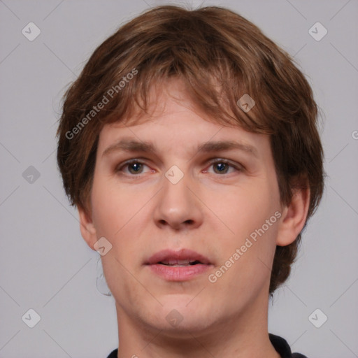 Neutral white young-adult male with medium  brown hair and brown eyes