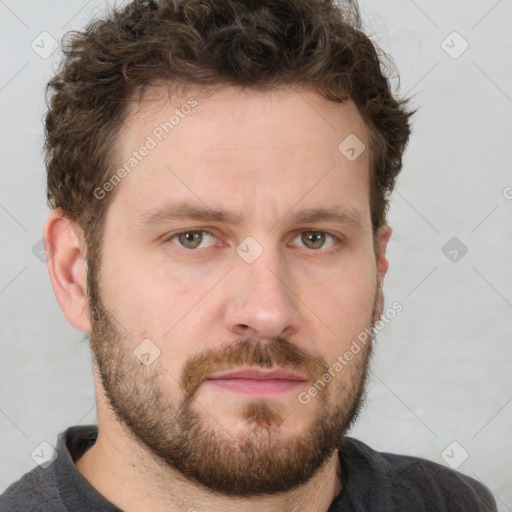 Neutral white young-adult male with short  brown hair and grey eyes