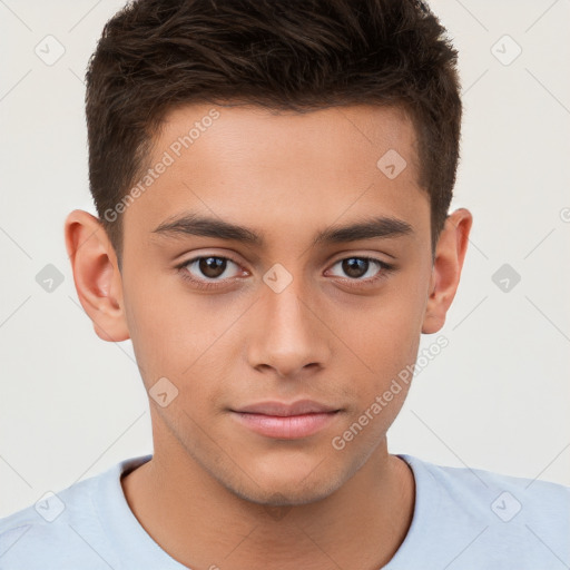 Neutral white child male with short  brown hair and brown eyes