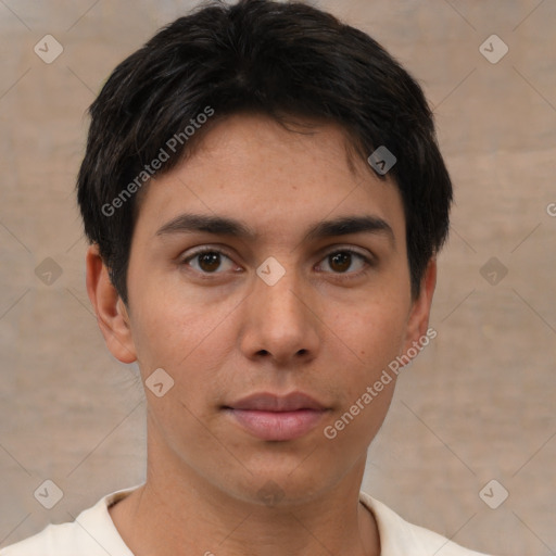 Neutral asian young-adult male with short  brown hair and brown eyes