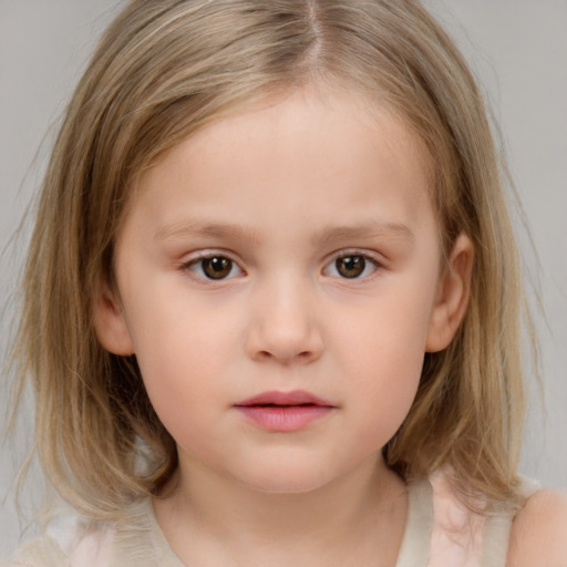 Neutral white child female with medium  brown hair and brown eyes