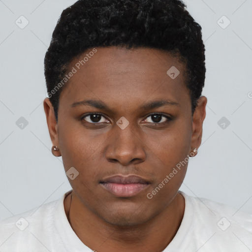 Neutral black young-adult male with short  brown hair and brown eyes