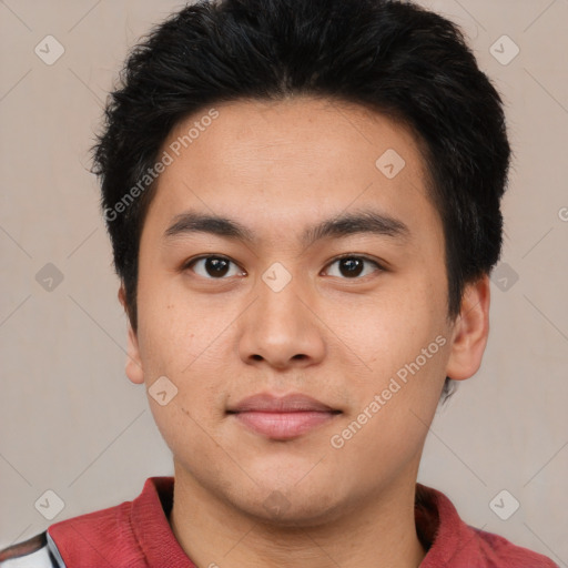Neutral latino young-adult male with short  brown hair and brown eyes