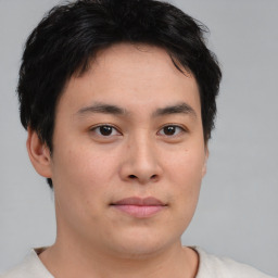 Neutral asian young-adult male with short  brown hair and brown eyes