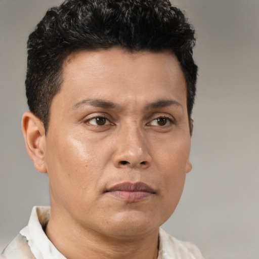 Neutral white adult male with short  brown hair and brown eyes