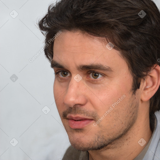 Neutral white adult male with short  brown hair and brown eyes