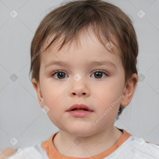 Neutral white child female with short  brown hair and brown eyes