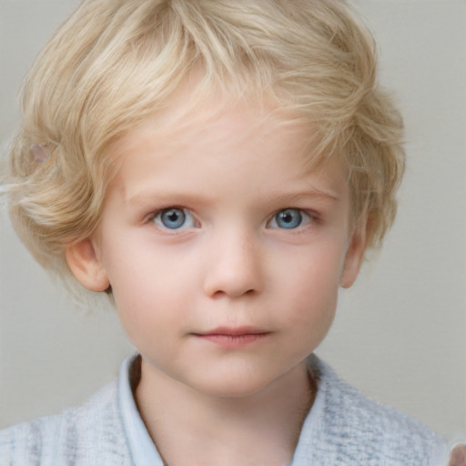 Neutral white child female with short  blond hair and blue eyes