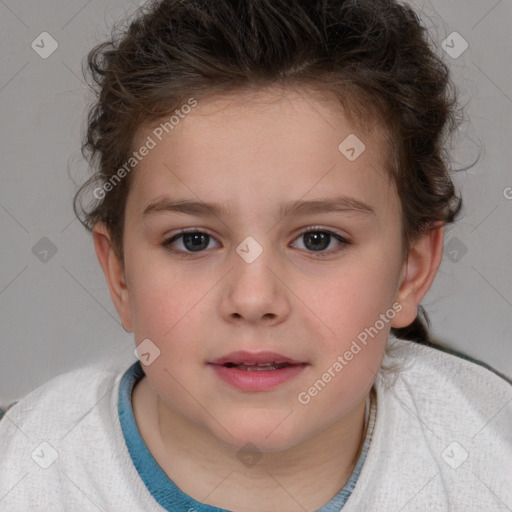 Neutral white child female with short  brown hair and brown eyes