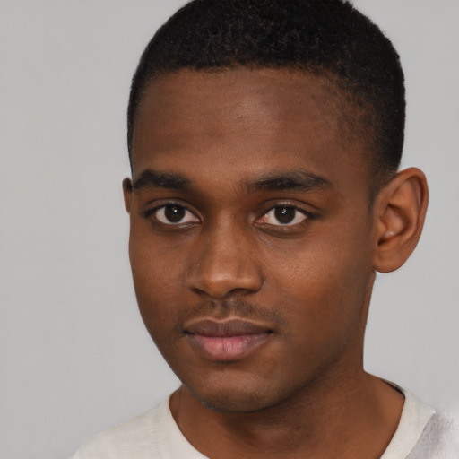 Neutral black young-adult male with short  brown hair and brown eyes