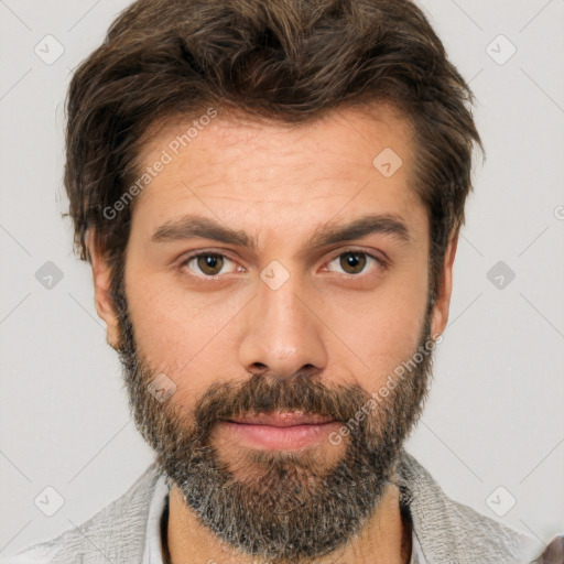 Neutral white adult male with short  brown hair and brown eyes