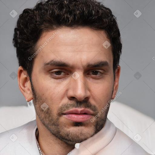 Neutral white adult male with short  brown hair and brown eyes
