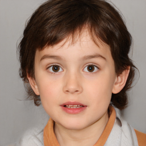 Neutral white child female with medium  brown hair and brown eyes