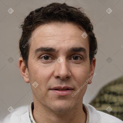 Neutral white adult male with short  brown hair and brown eyes