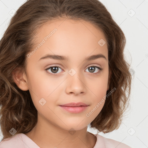 Neutral white child female with medium  brown hair and brown eyes