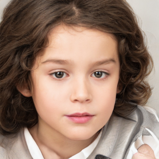 Neutral white child female with medium  brown hair and brown eyes