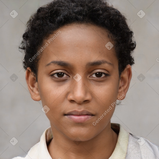 Neutral black young-adult female with short  brown hair and brown eyes