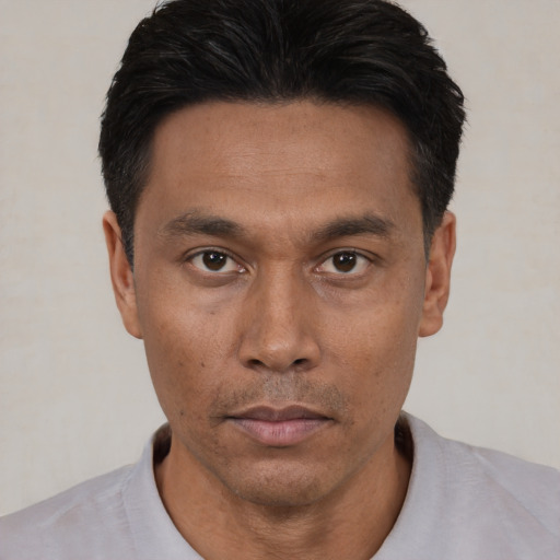Neutral asian young-adult male with short  black hair and brown eyes