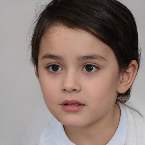 Neutral white child female with medium  brown hair and brown eyes