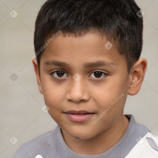 Joyful white child male with short  brown hair and brown eyes