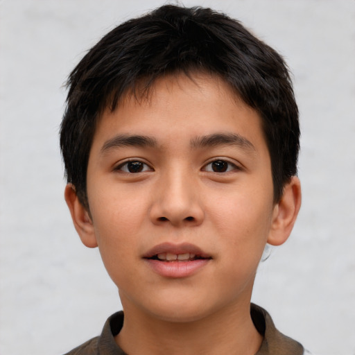 Neutral asian child male with short  brown hair and brown eyes