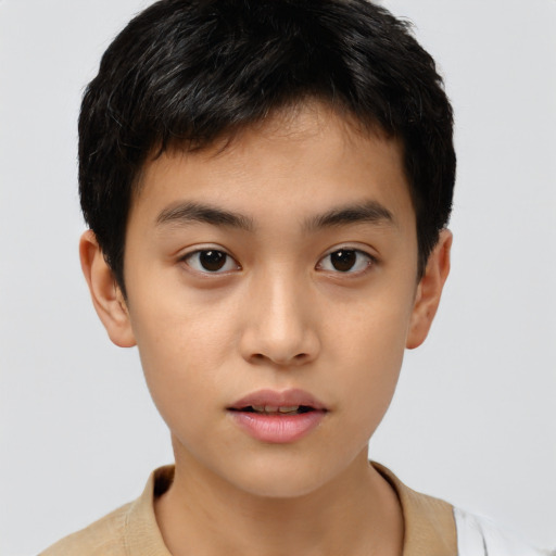 Neutral asian young-adult male with short  brown hair and brown eyes