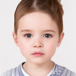 Neutral white child female with short  brown hair and brown eyes