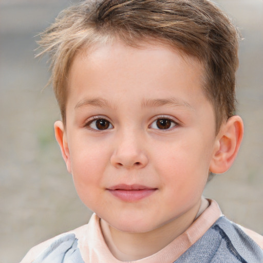 Joyful white child male with short  brown hair and brown eyes