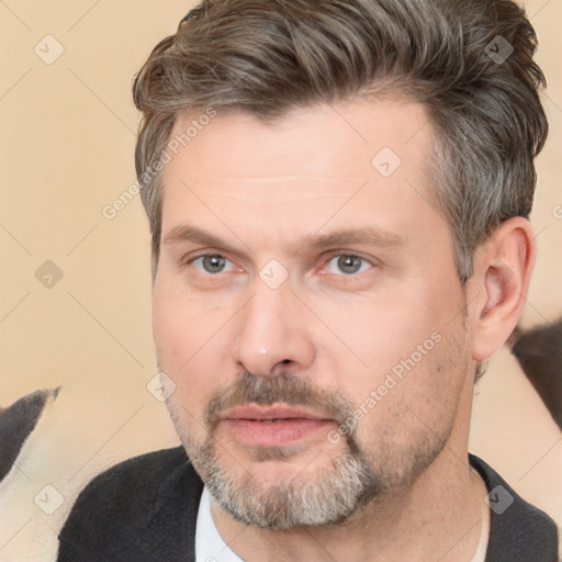 Neutral white adult male with short  brown hair and brown eyes