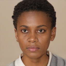 Neutral black young-adult female with short  brown hair and brown eyes