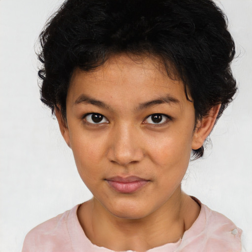 Neutral latino young-adult female with short  brown hair and brown eyes