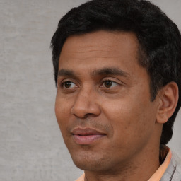 Neutral white adult male with short  black hair and brown eyes