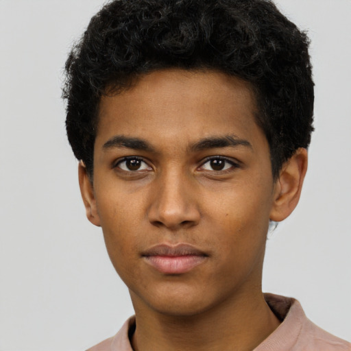 Neutral black young-adult male with short  brown hair and brown eyes