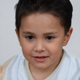 Joyful white child female with short  brown hair and brown eyes