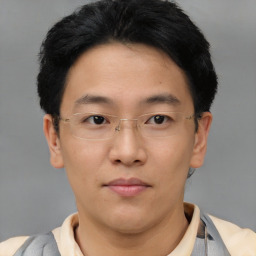 Neutral asian young-adult male with short  brown hair and brown eyes