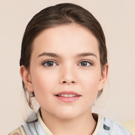 Neutral white child female with medium  brown hair and brown eyes