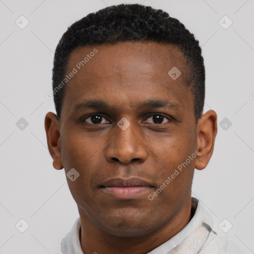 Neutral black young-adult male with short  brown hair and brown eyes