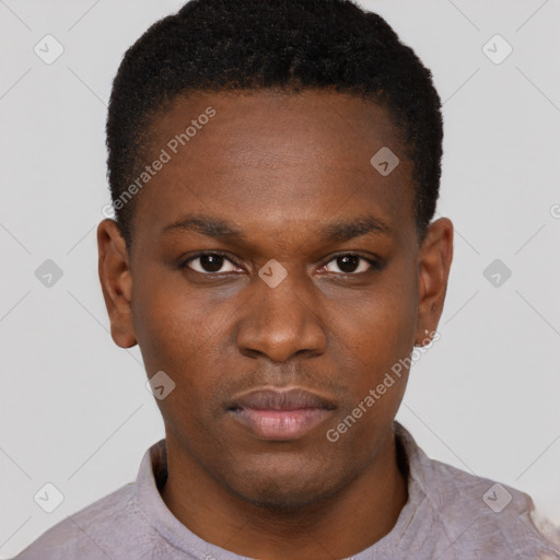 Neutral black young-adult male with short  brown hair and brown eyes