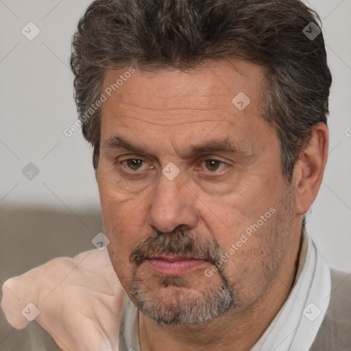 Neutral white middle-aged male with short  brown hair and brown eyes