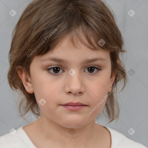 Neutral white child female with medium  brown hair and brown eyes