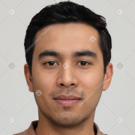 Neutral asian young-adult male with short  black hair and brown eyes