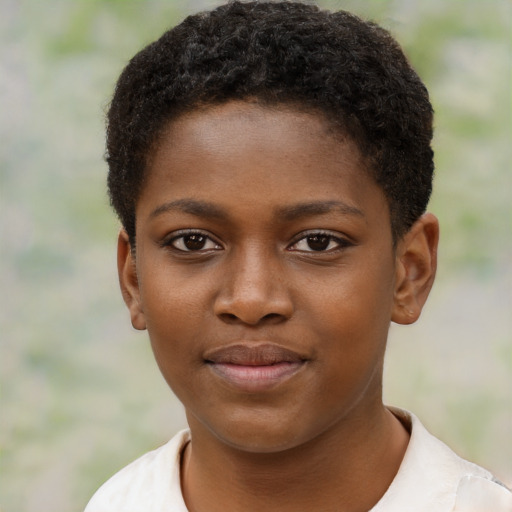 Neutral black child female with short  brown hair and brown eyes