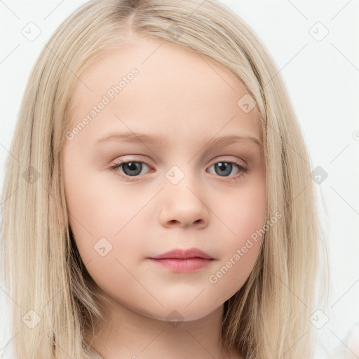 Neutral white child female with long  brown hair and blue eyes