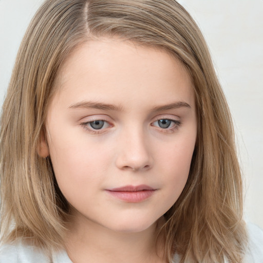 Neutral white child female with long  brown hair and brown eyes