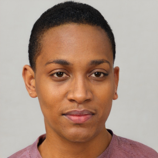 Neutral latino young-adult female with short  black hair and brown eyes