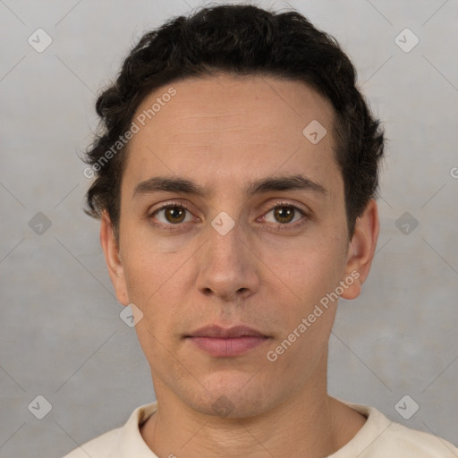 Neutral white adult male with short  brown hair and brown eyes