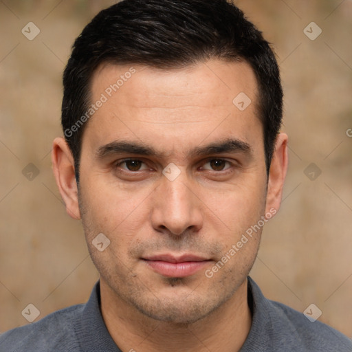 Neutral white adult male with short  brown hair and brown eyes