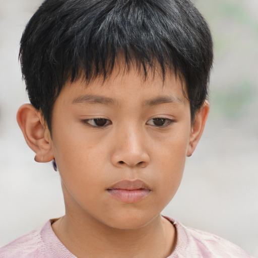 Neutral asian child male with short  brown hair and brown eyes